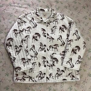 Cotton & Rye Quilted Jacket Western Horse Print Large Lounge Button Front Cozy